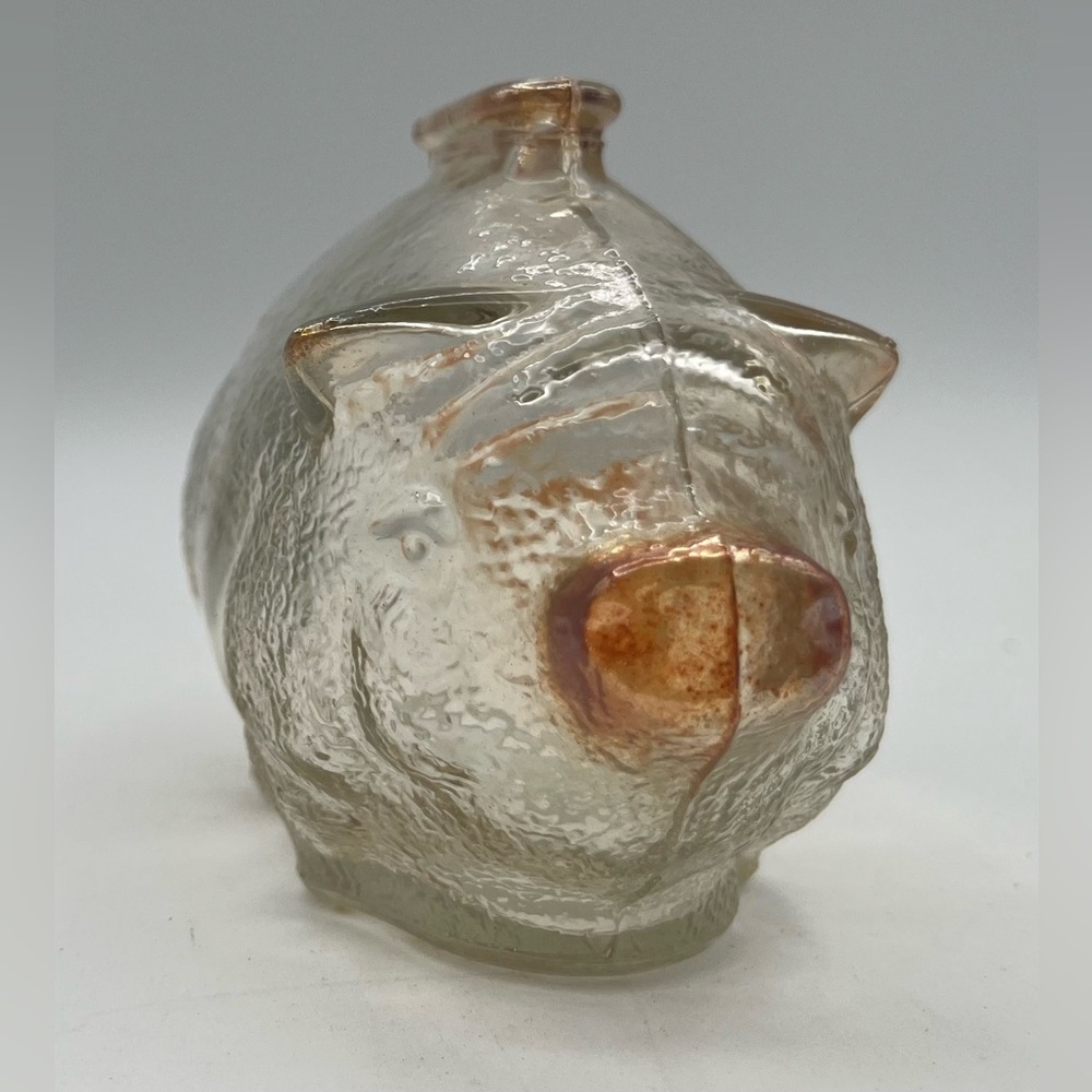 Vintage 4” Well Worn Rustic Primitive Depression Molded Glass Pig Piggy Bank